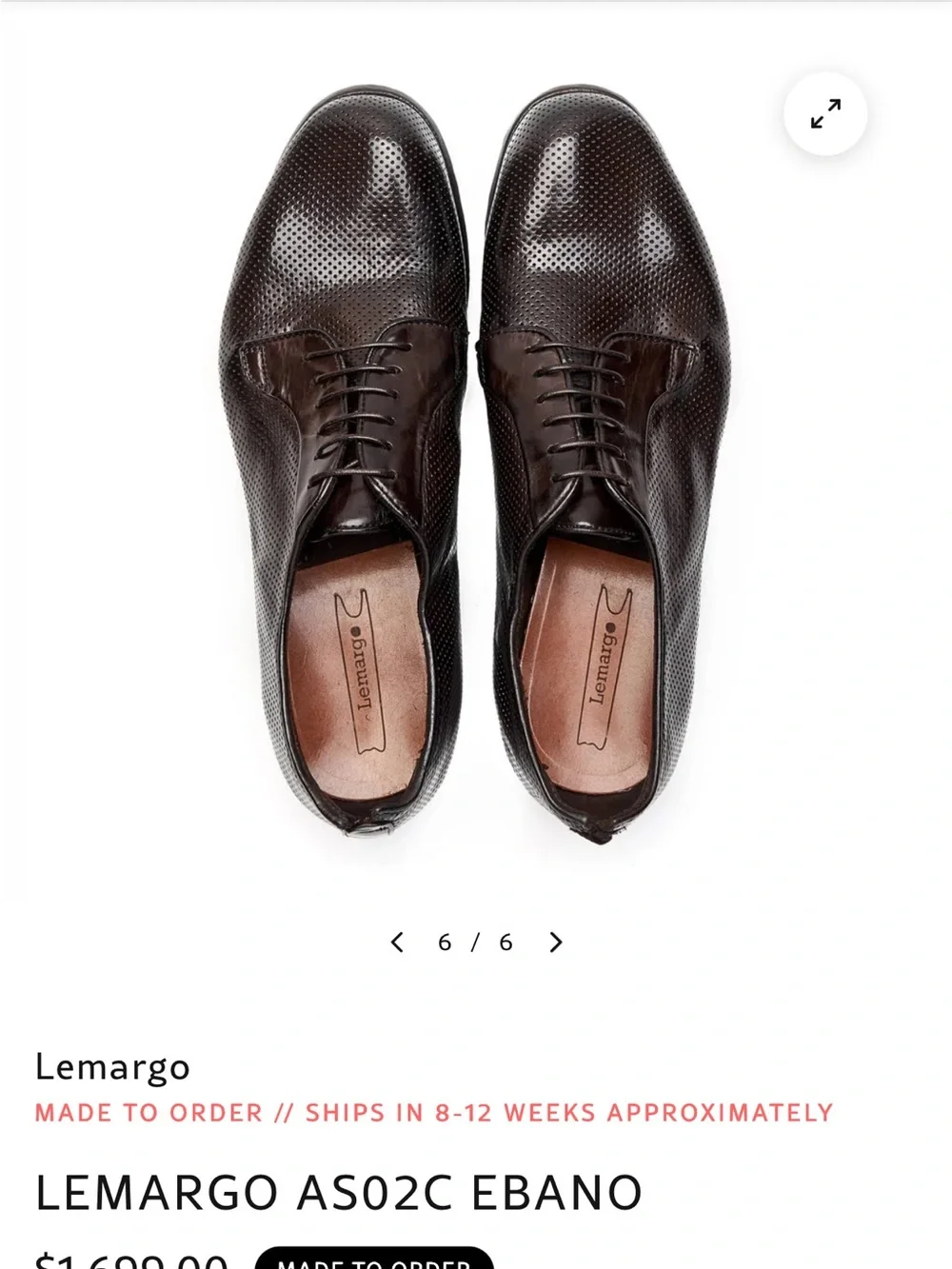 Classic handmade all leather  Perforated Derby Shoes size 10 or 10.5